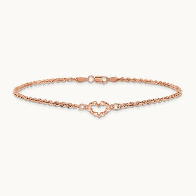 Diamod-cut Rope with Heart 9in Anklet, 14K Rose Gold