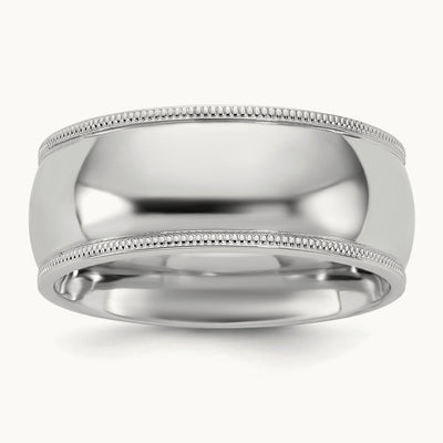 Milgrain Comfort Fit Band, 8mm, 10K White Gold