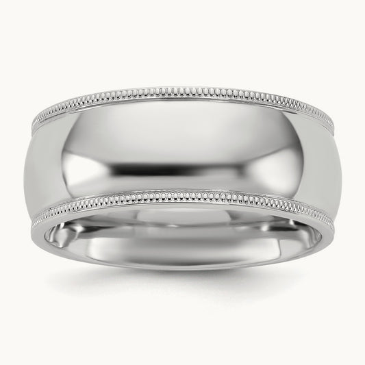 Milgrain Comfort Fit Band, 8mm, 10K White Gold