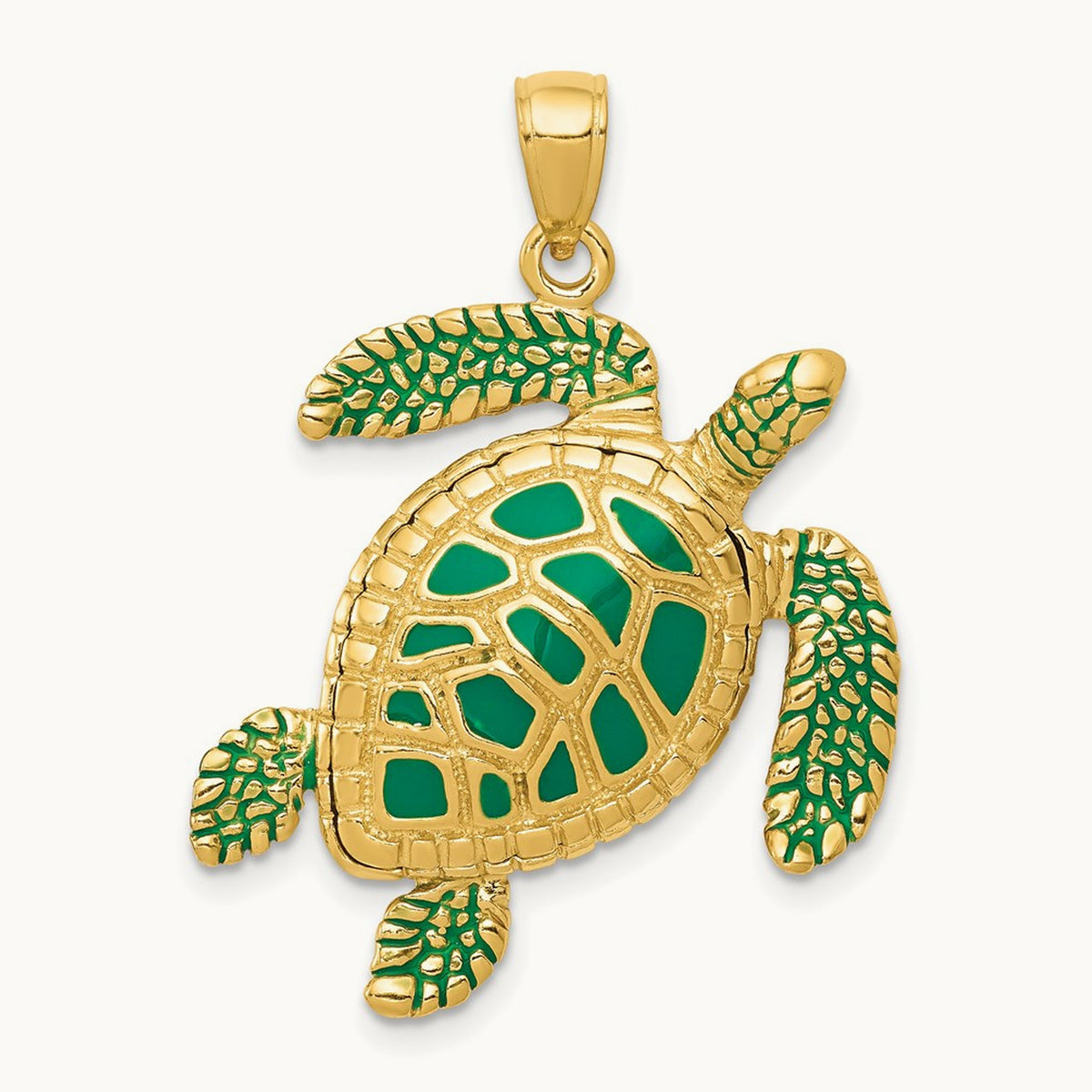 3-D Enameled Sea Turtle Pendant, 14K