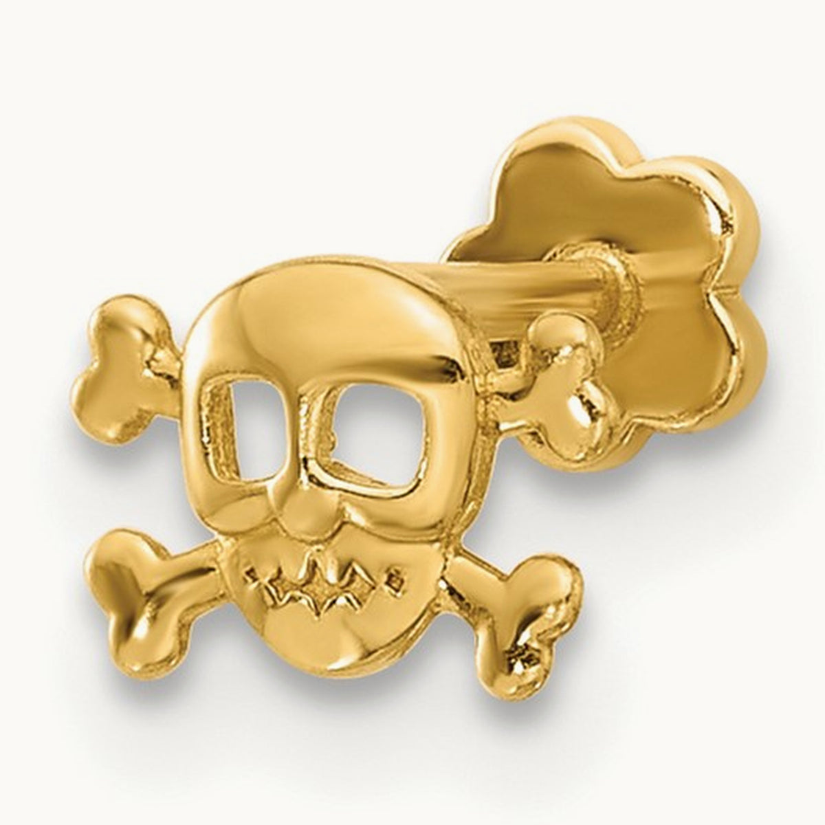 18 Gauge Skull and Crossbones Screwback Cartilage Body Jewelry, 14K