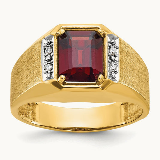 IBGoodman Men's Polished and Satin Cr. Ruby and Diamond Complete Ring, 14K