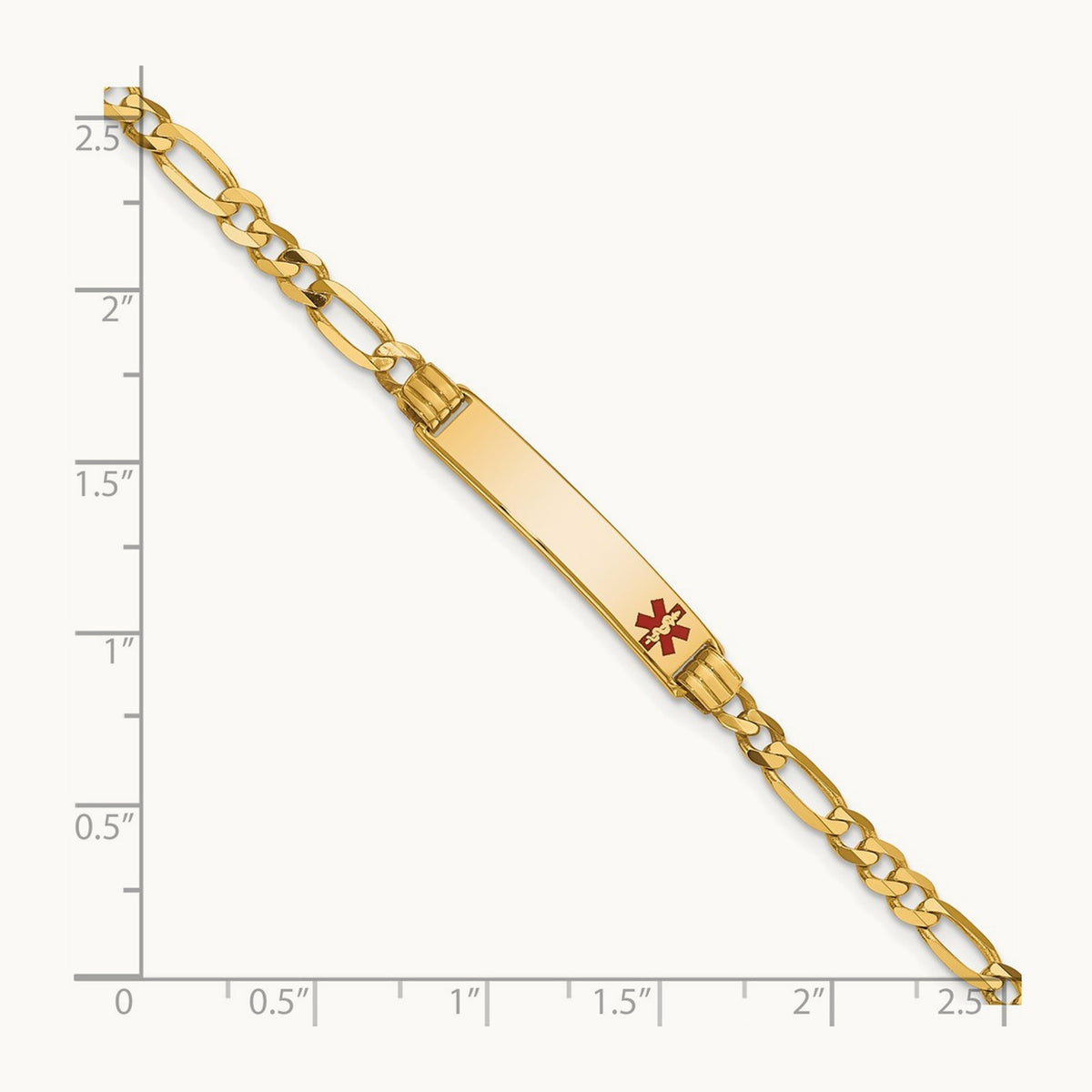 Medical Red Enamel Figaro ID Bracelet, 14K