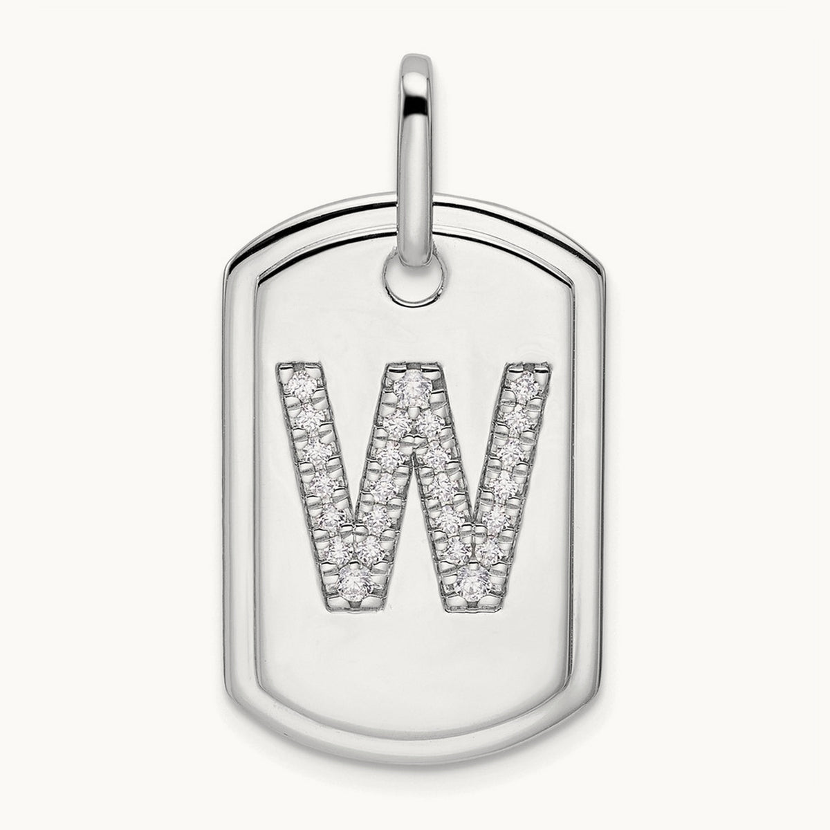 Diamond Dog Tag Charm — 14K White Gold, W