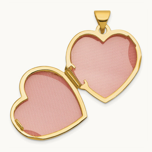 Polished Floral Heart Locket, 18mm, 14K with Rhodium