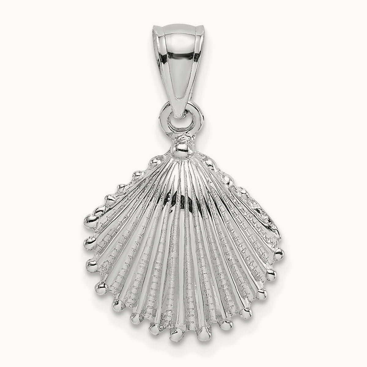 Textured Scallop Shell Charm — 14K White Gold