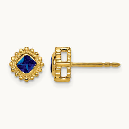 Cushion Sapphire Earrings — 14K Yellow Gold