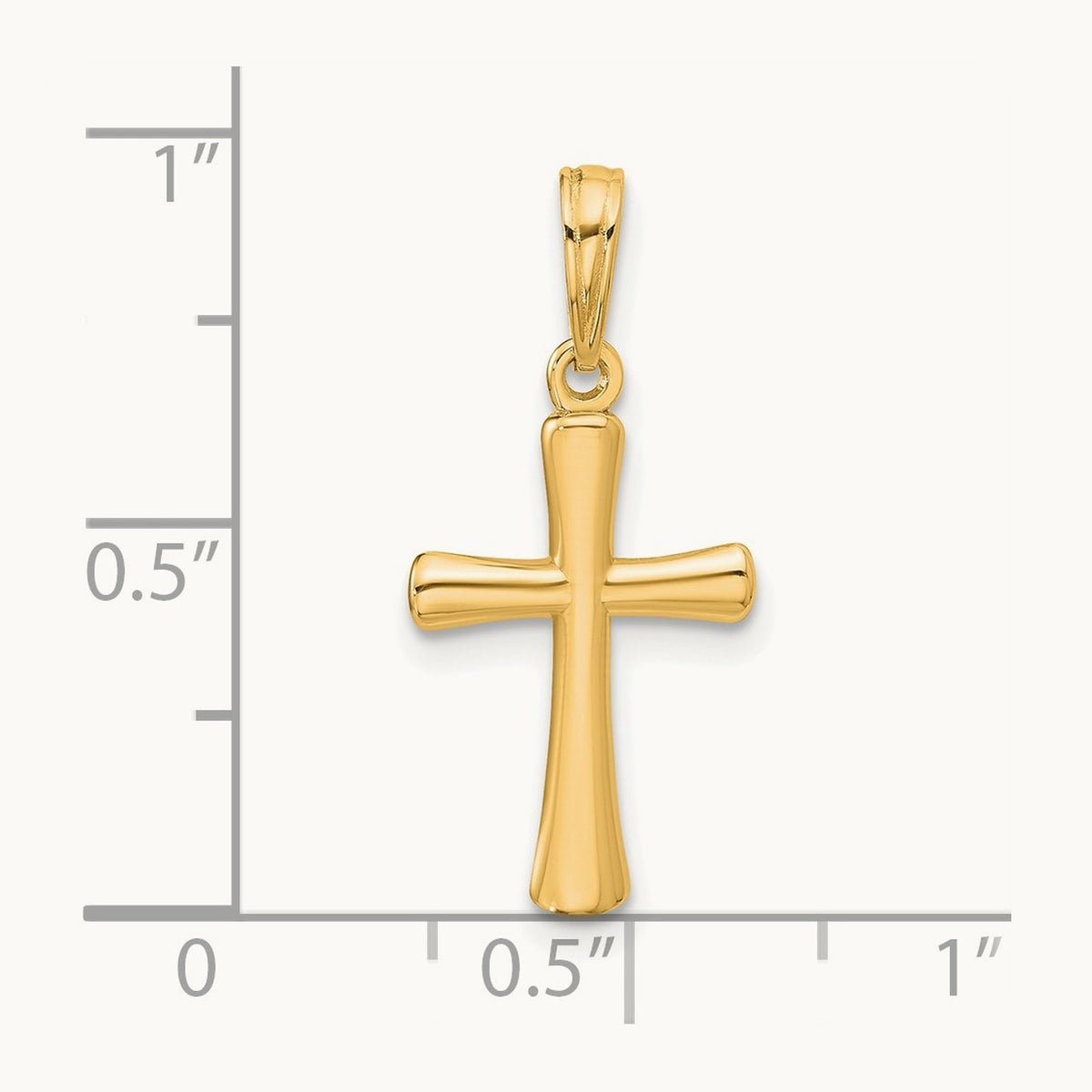 Polished Beveled Cross w/ Round Tips Charm — 14K Yellow Gold, 22mm