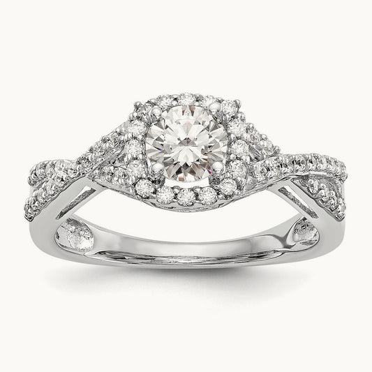 Round Double Halo Engagement Ring, 0.75 ct tw Lab-Grown Diamond