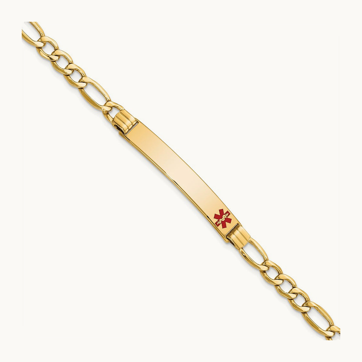 Semi-Solid Medical Polished Red Enamel Figaro ID Bracelet, 14K