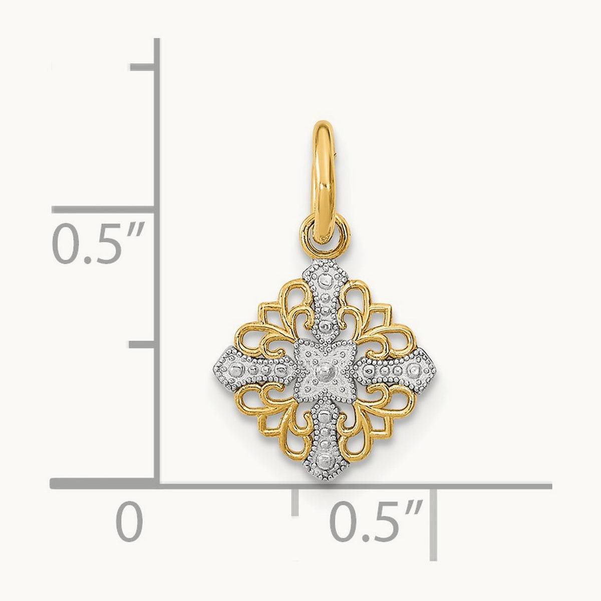 w/Rhodium Mini Cross Medallion Charm, 14K