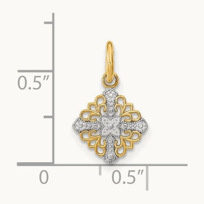 w/Rhodium Mini Cross Medallion Charm, 14K
