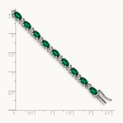 Oval Created Emerald and Diamond Bracelet, 14K White Gold