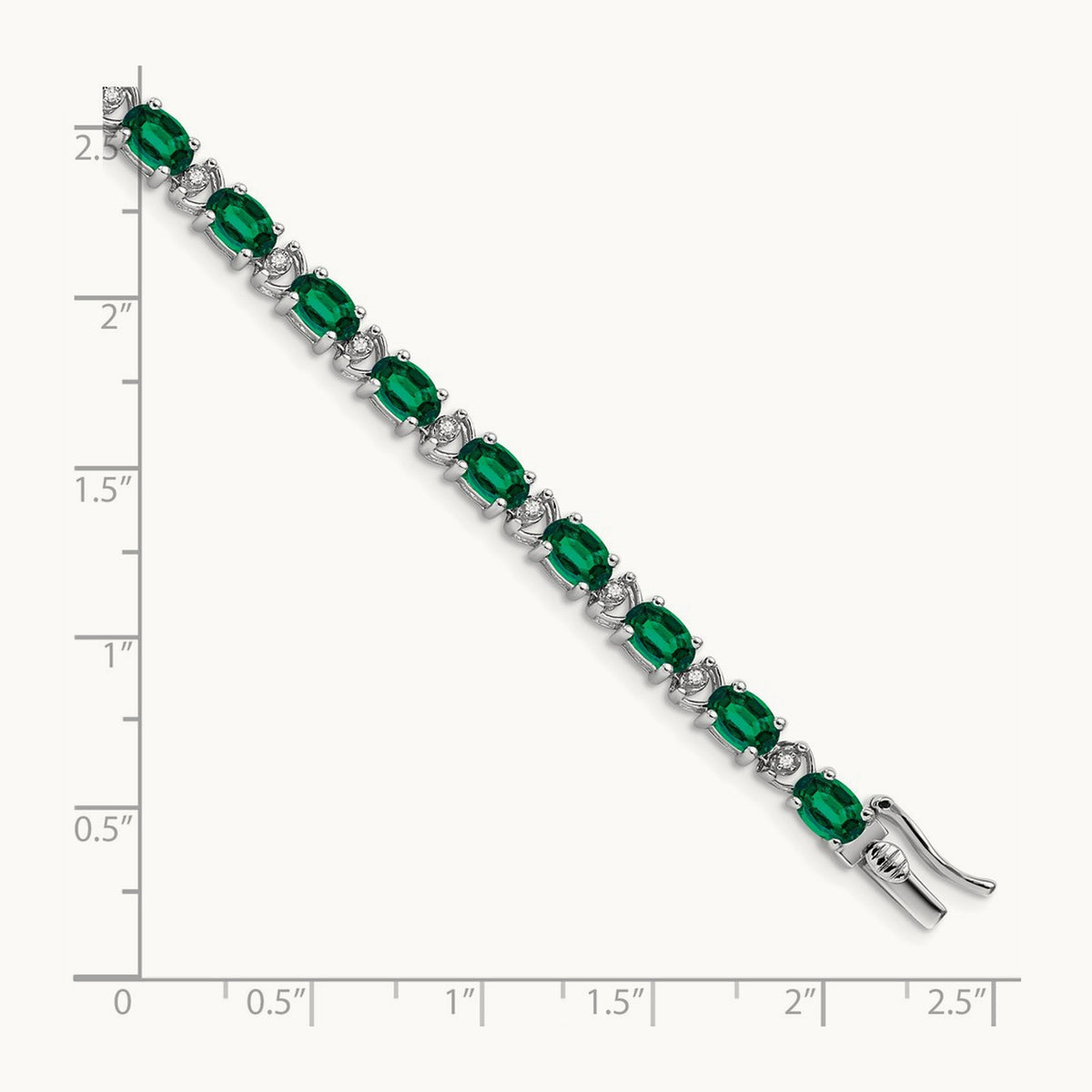 Oval Created Emerald and Diamond Bracelet, 14K White Gold