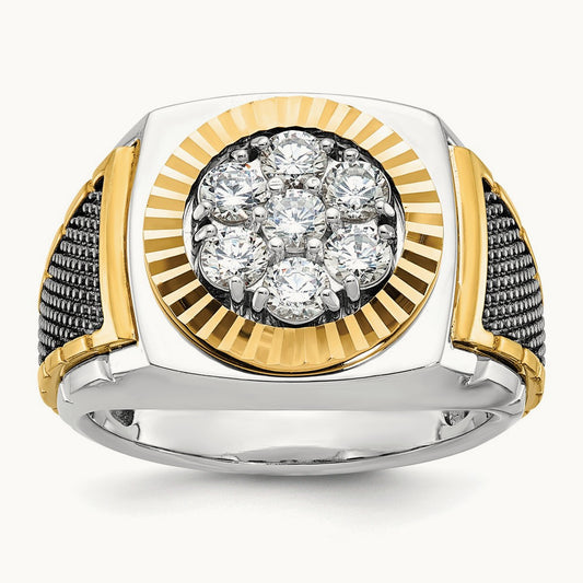 14ktt w/ Blk RH IBGoodman Men's Textured D/C Dia Round Cluster Ring