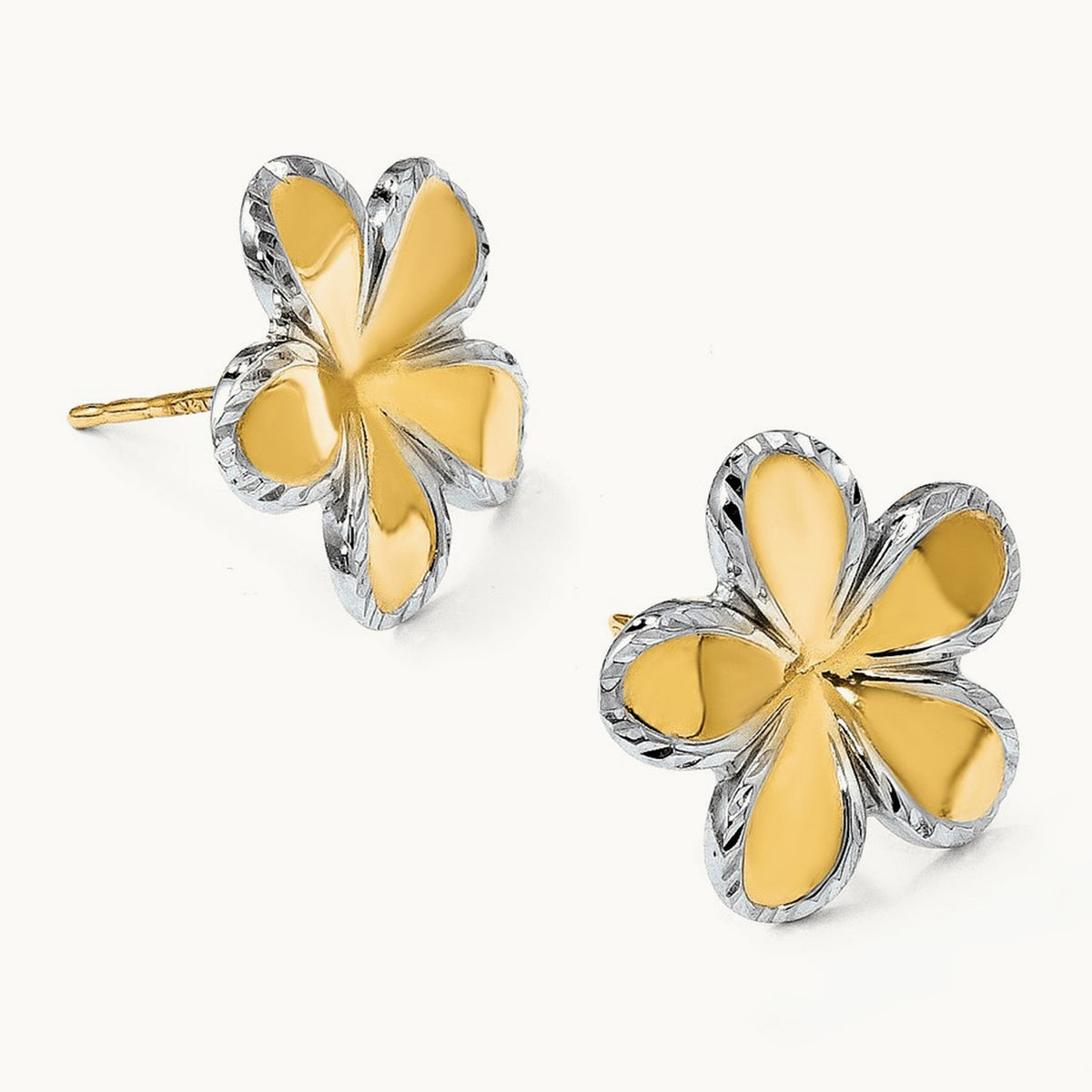 Flower Post Earrings — 14K Two-Tone Gold