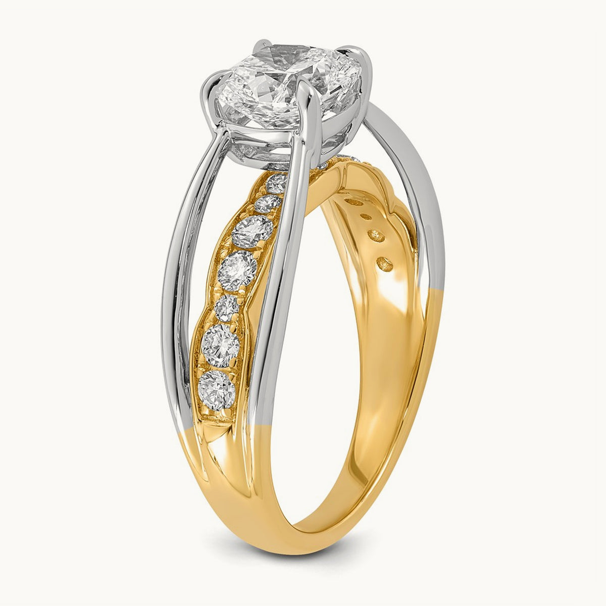 14ktt Certified Cushion Center Lab Grown Diamond VS+ F+ Ring — 14K Two-Tone Gold, 2.03 ct tw