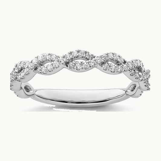 14K White Gold Twisted Diamond Wedding Band