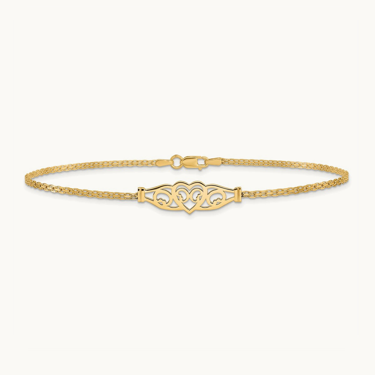 Polished Filigree Heart 10inch Anklet, 14K