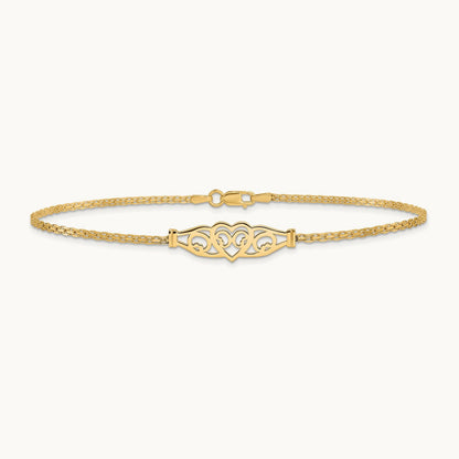 Polished Filigree Heart 10inch Anklet, 14K