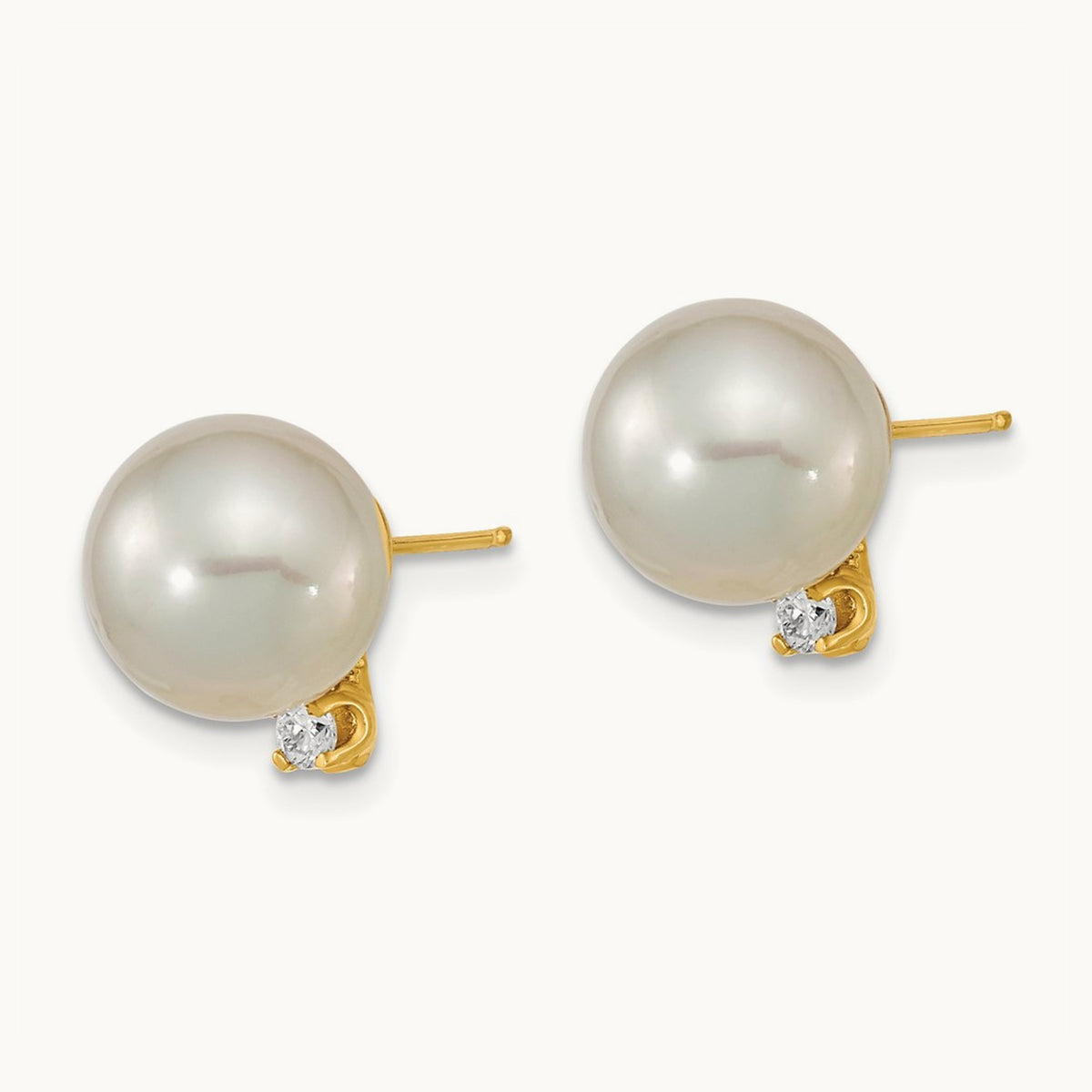9- White Saltwater Cultured South Sea Pearl .10ct Dia Earrings, 10mm, 14K