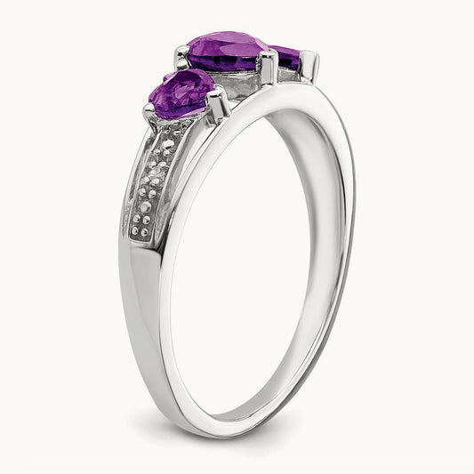 Amethyst and Diamond Heart Ring, 14K White Gold