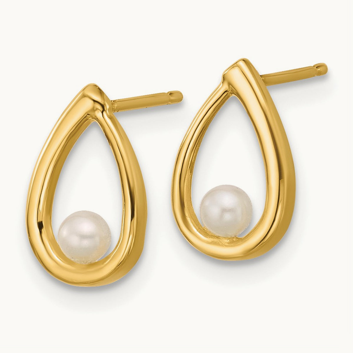 Polished Freshwater Pearl Teardrop Post Earrings, 14K