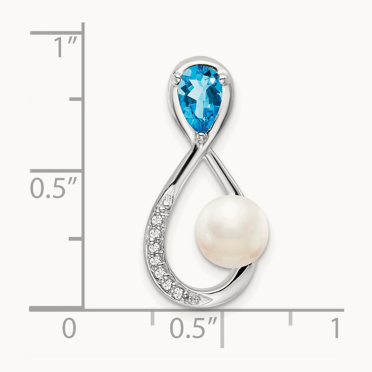 Blue Topaz/FWC Pearl/Diamond Infinity Chain Slide, 14K White Gold