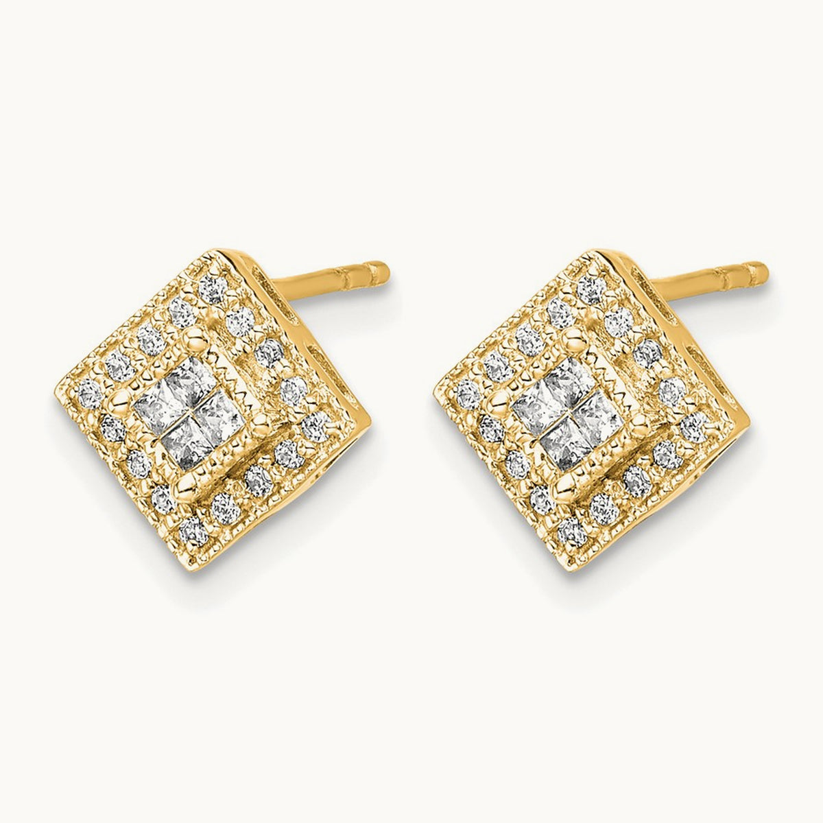 Polished Diamond Post Earrings, 14K