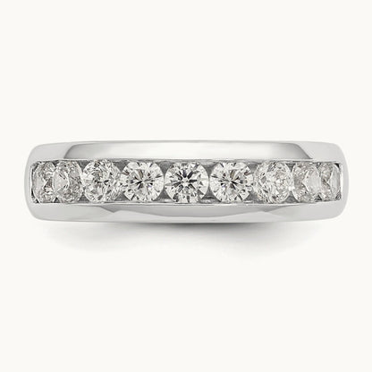 9-Stone Diamond Channel Band, 14K White Gold