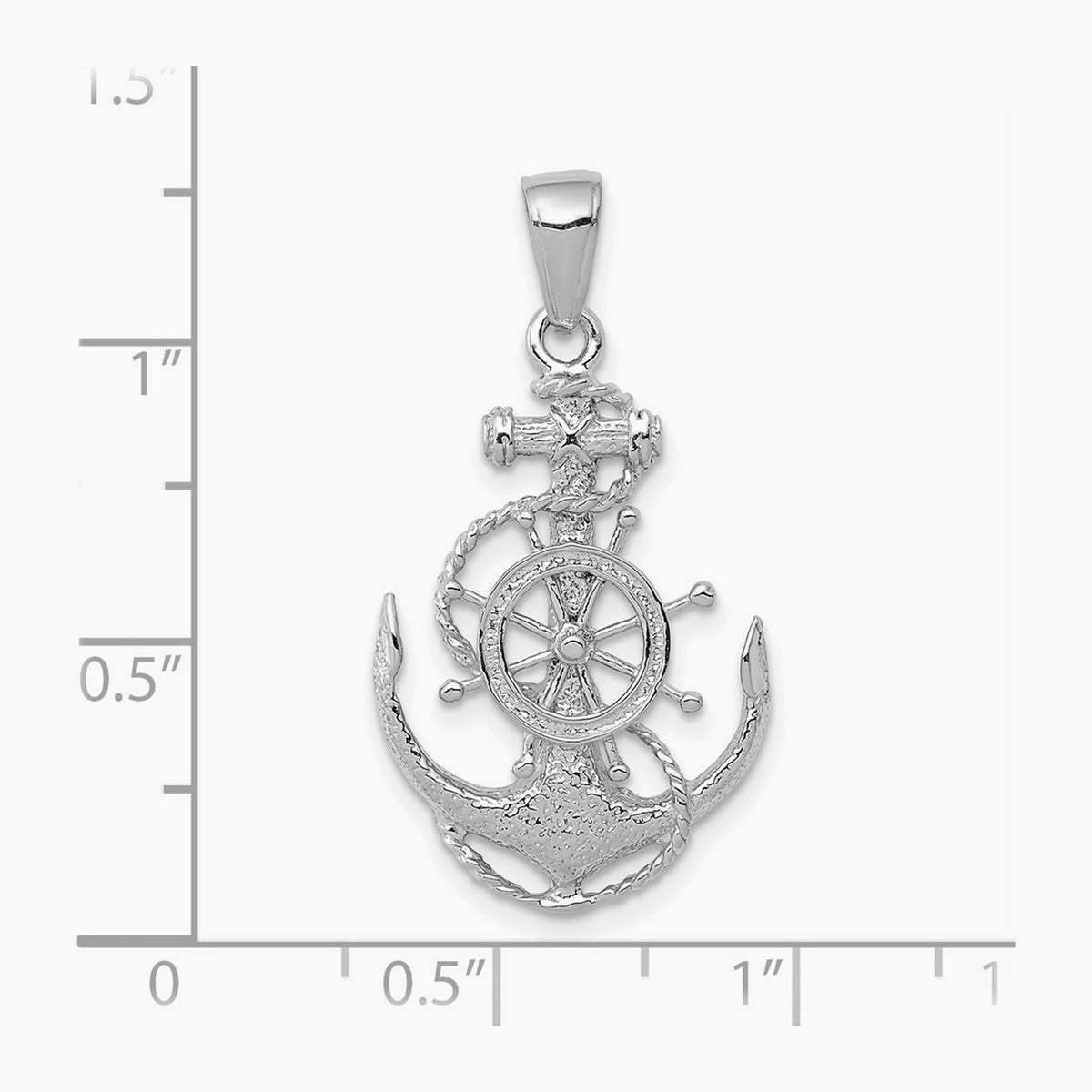Medium Anchor with Wheel Pendant — 14K White Gold
