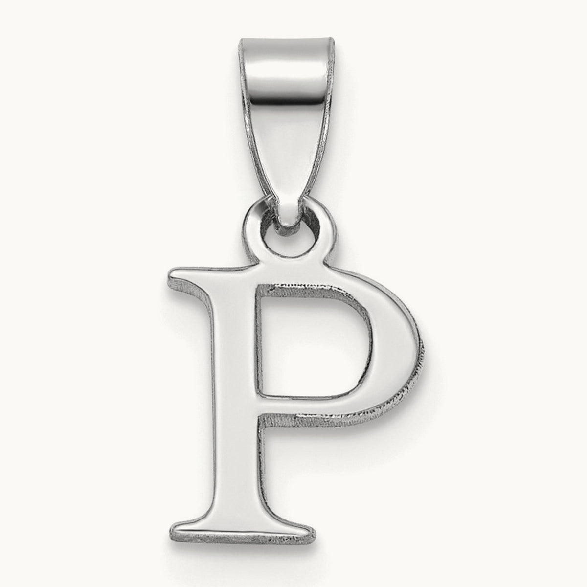 Polished Block Initial Pendant — 14K White Gold, P