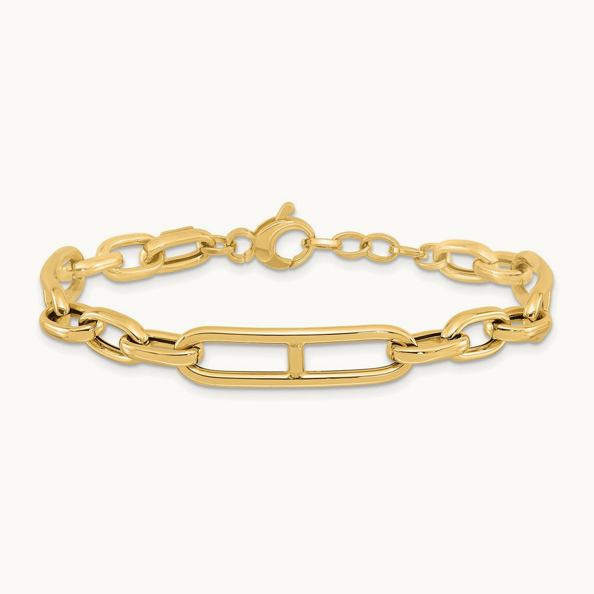 Polished Fancy Paperclip Link w/.5in ext. Bracelet, 14K
