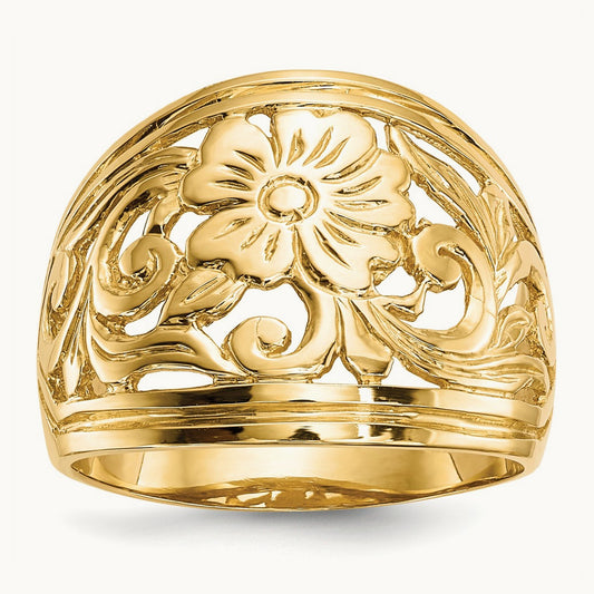 Polished Floral Ring, 14K
