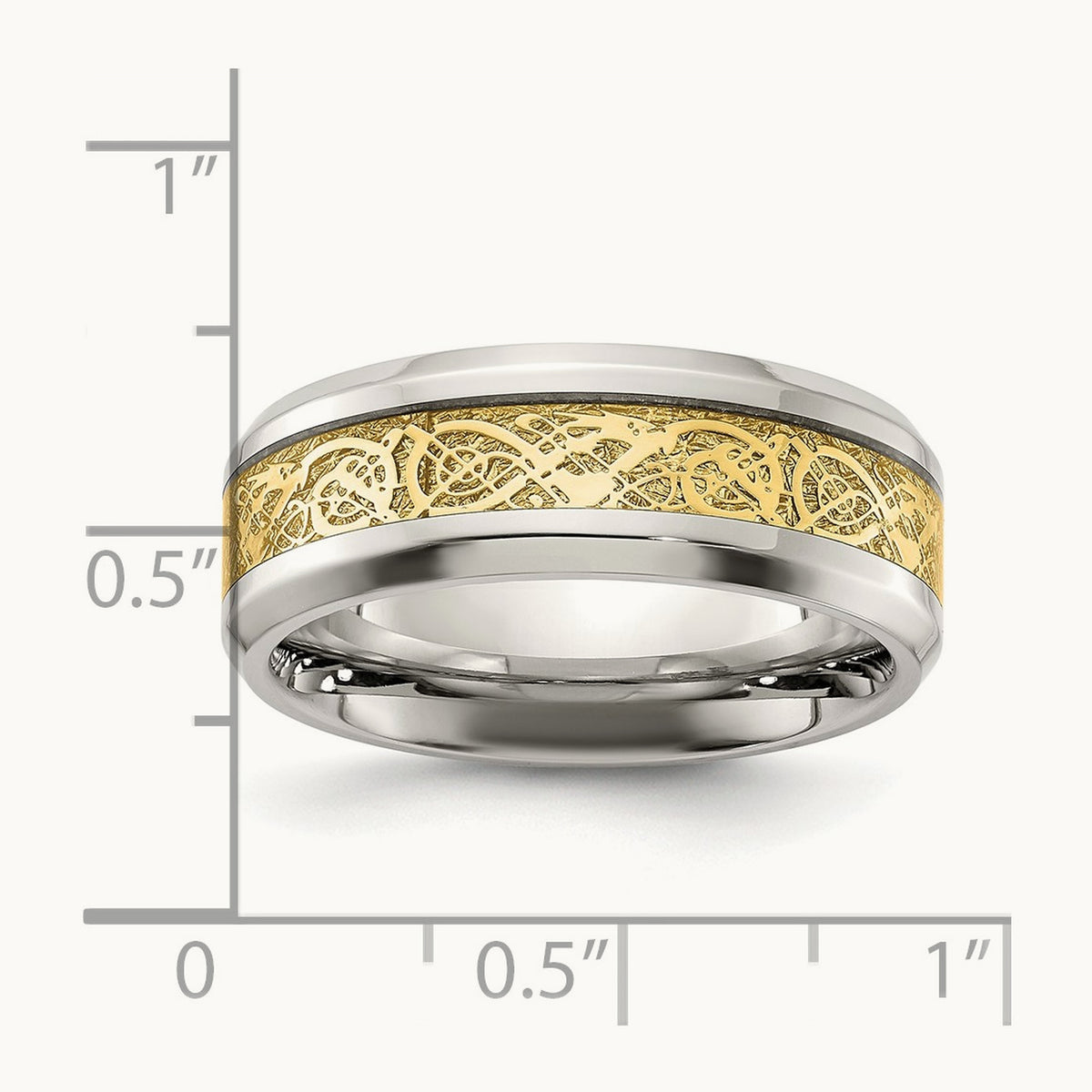 Polished with Yellow IP-plated Inlay Design Band, 8mm, Stainless Steel