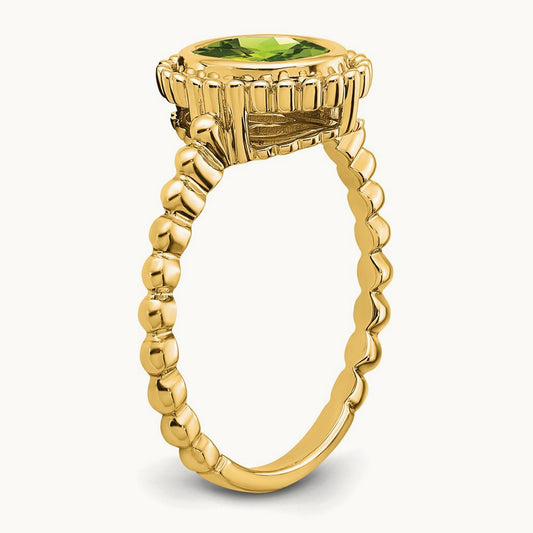 Oval Peridot Ring — 14K Yellow Gold, 7