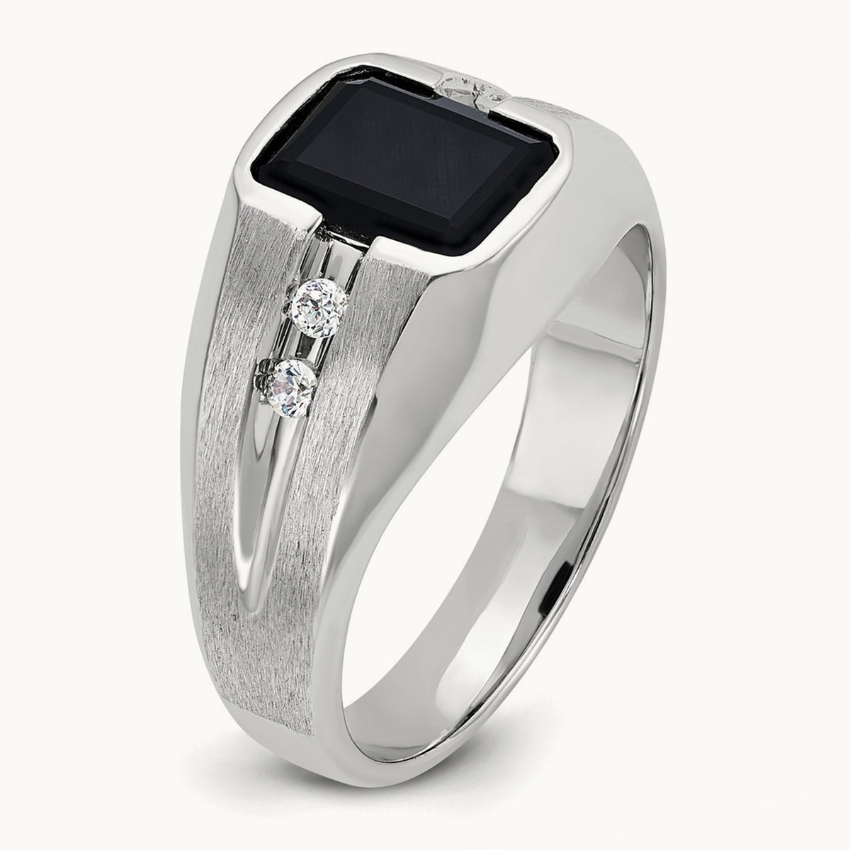 IBGoodman Men's Polished & Satin Onyx & Diamond Ring, 14K White Gold