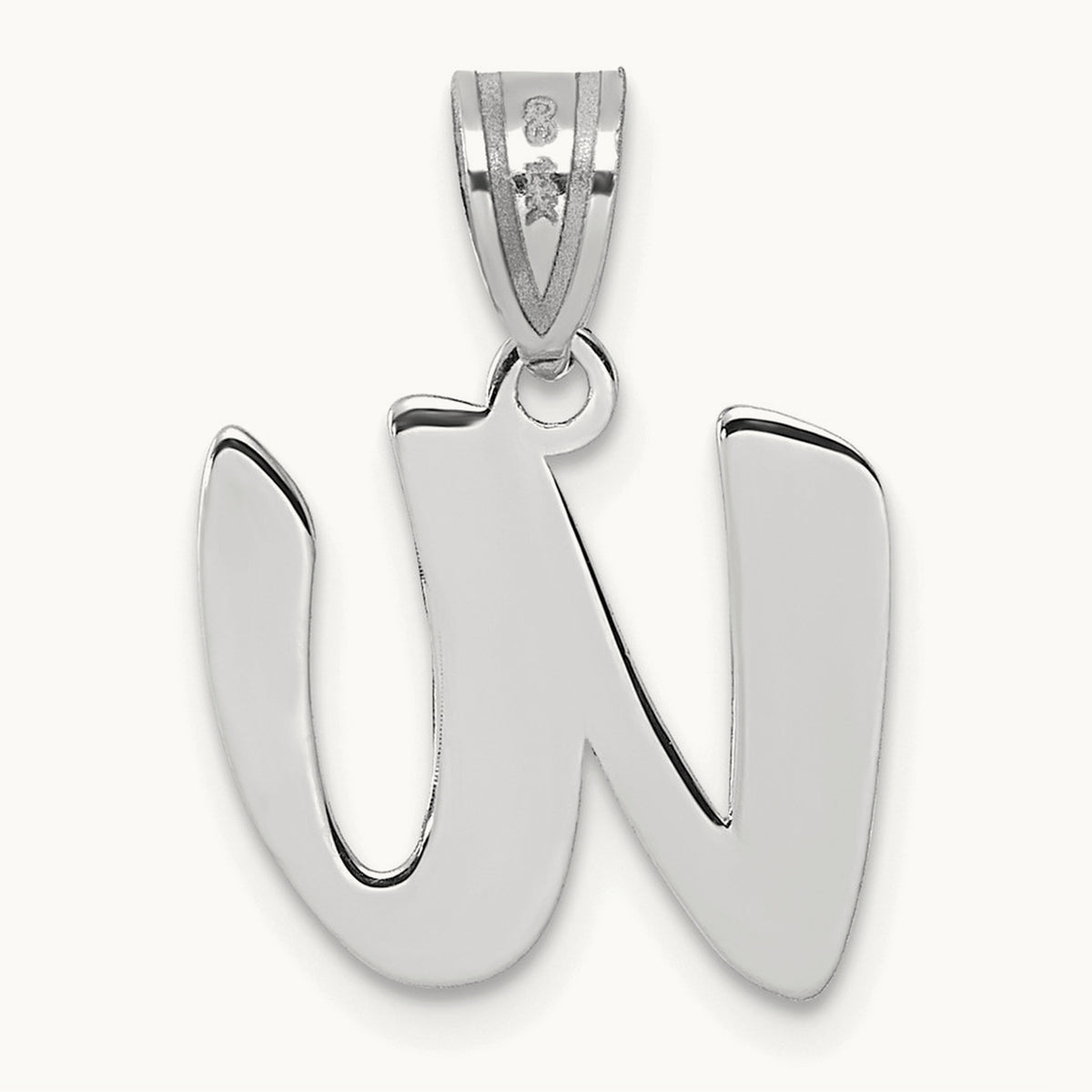 Polished Script Initial Pendant — 14K White Gold, W