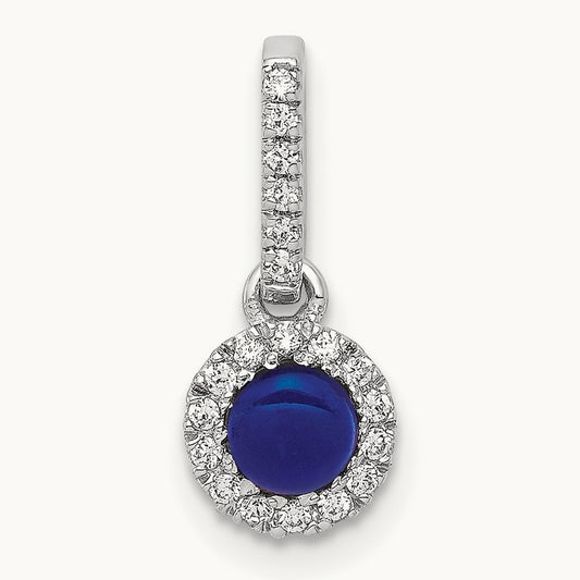 Diamond and Cabochon .47 Sapphire Halo Pendant, 14K White Gold