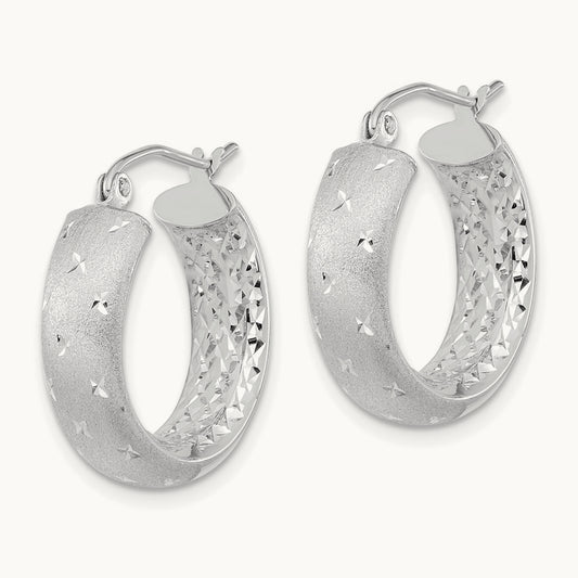 Polished, Satin & D/C In/Out Hoop Earrings, 14K White Gold