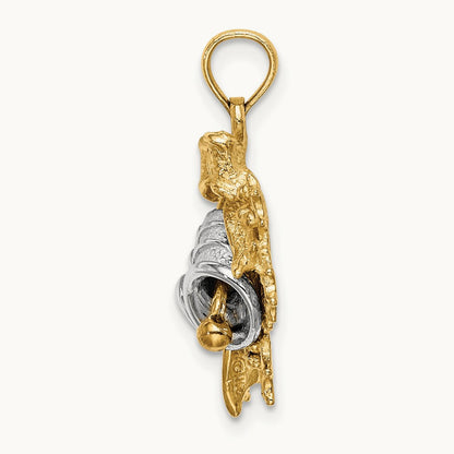 3-D Christmas Bell and Holly Charm, 14K Two-tone