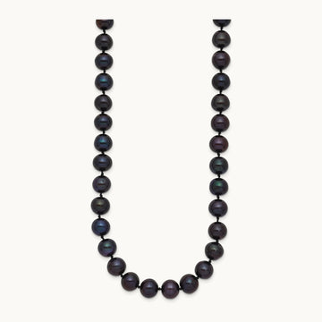 7- Black Near Round Freshwater Cultured Pearl Necklace, 8mm, 14K