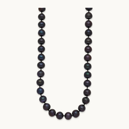 7- Black Near Round Freshwater Cultured Pearl Necklace, 8mm, 14K