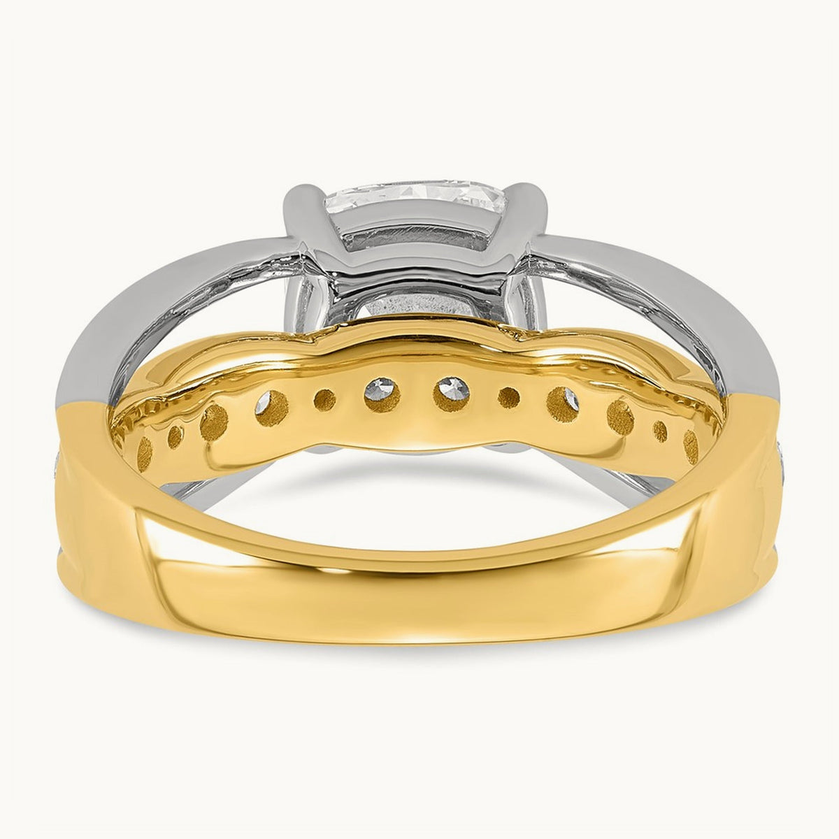 14ktt Certified Cushion Center Lab Grown Diamond VS+ F+ Ring — 14K Two-Tone Gold, 3.09 ct tw