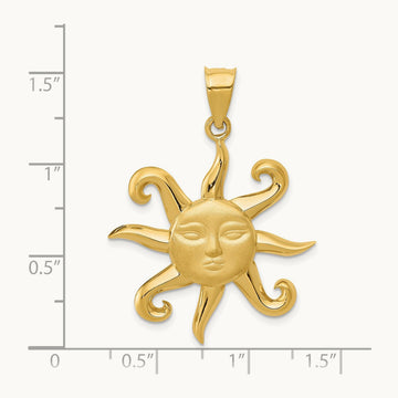 Satin and Polished Sun Pendant, 14K