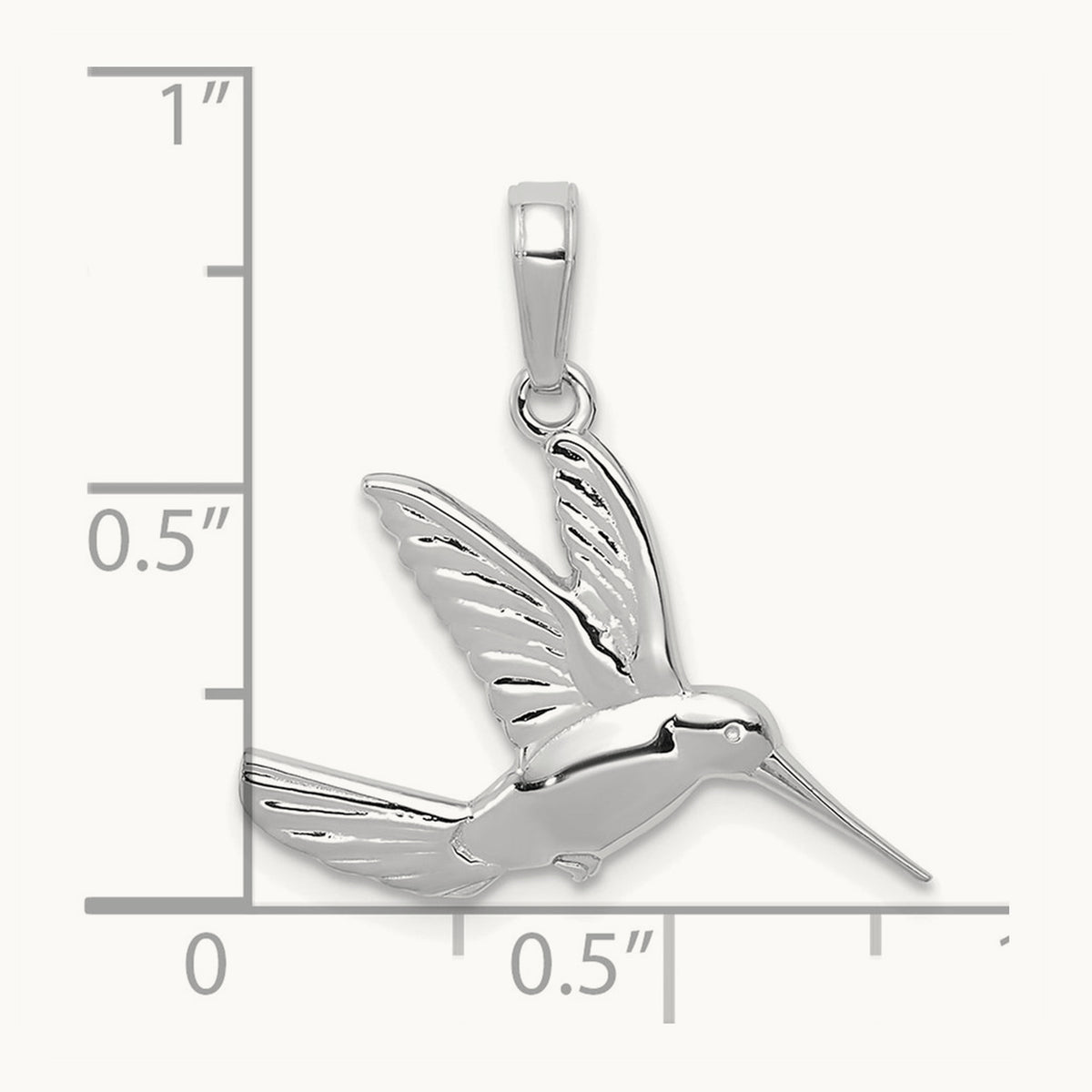 Polished Hummingbird in Flight Pendant — 14K White Gold