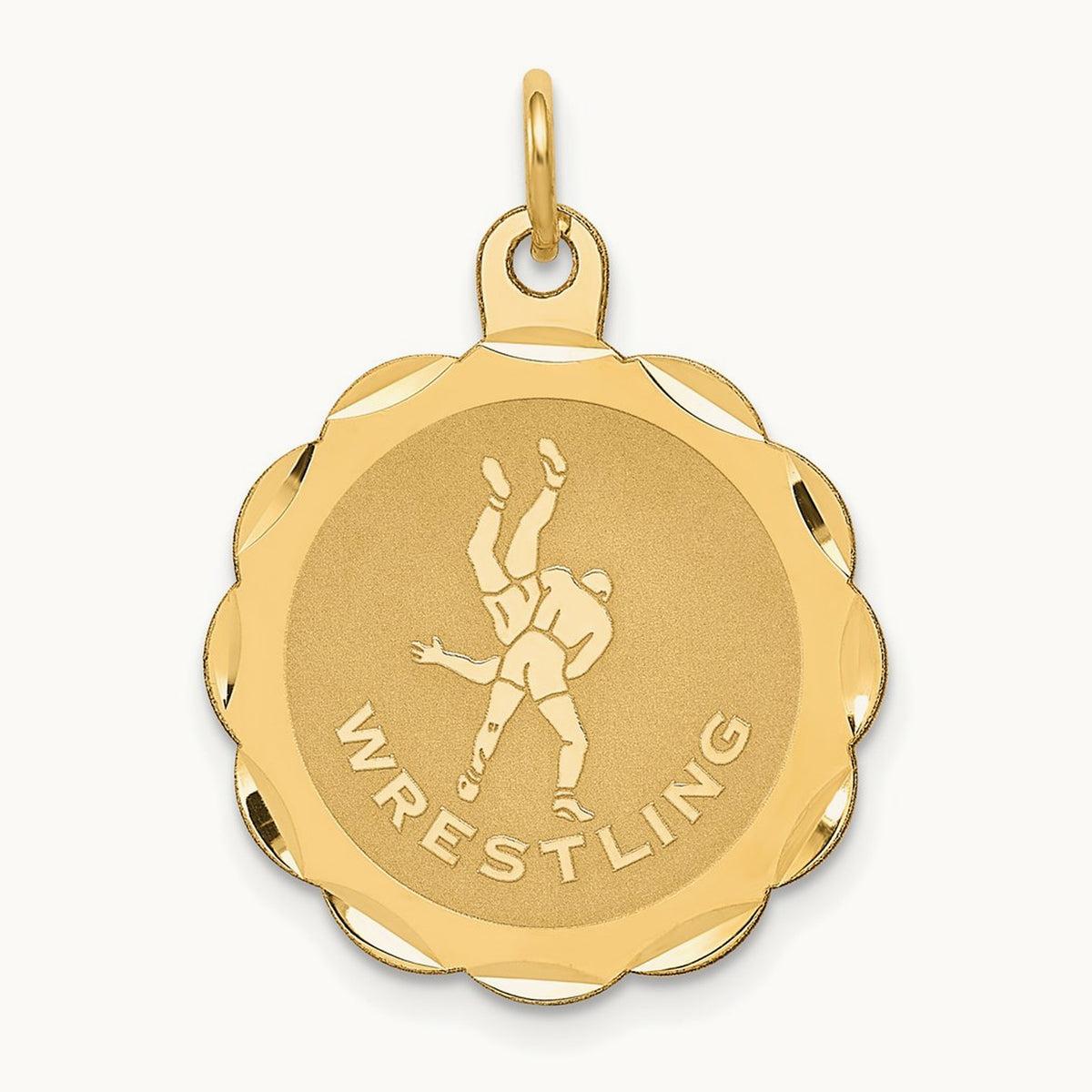 Wrestling Scalloped Edge Disc Charm, 14K