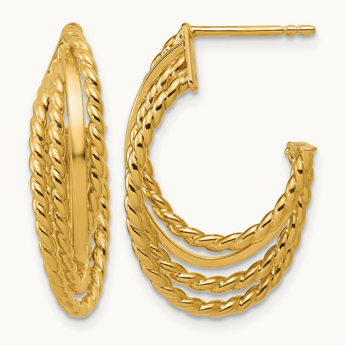 Polished and Twisted 4-row Intertwined Hoop Earrings, 14K — Leslie's
