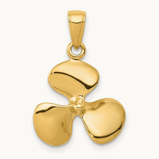 Polished 3-D Propeller Pendant — 14K Yellow Gold
