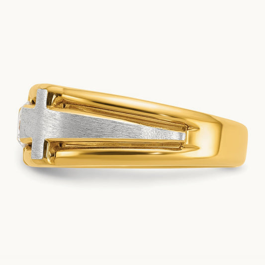 IBGoodman Men's Polished Satin & Cut-Out Dia Cross Ring, 14K Two-tone